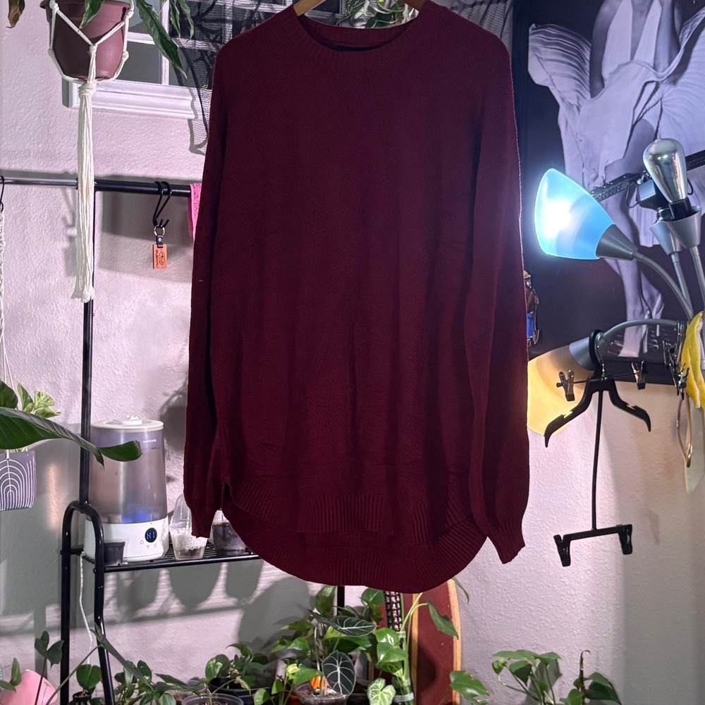 MEROKEETY Burgundy Textured Knit Pullover Sweater XL Long‎ Sleeve Crew Neck